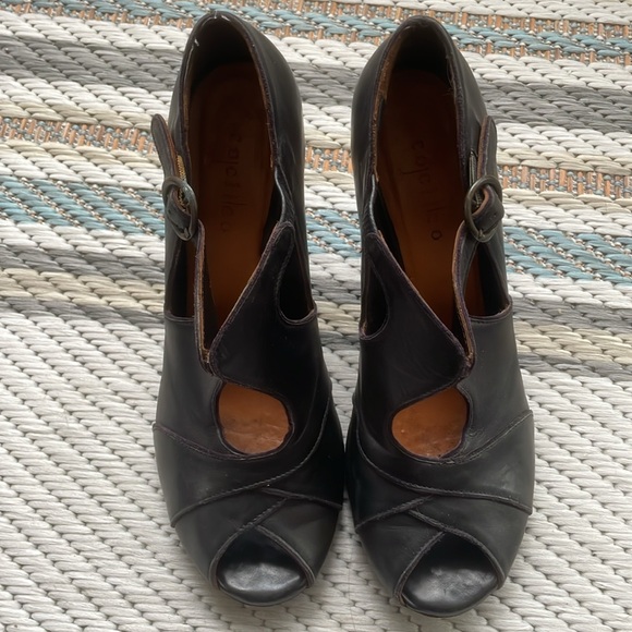 Anthropologie Coclico black leather retro wrap heels size 38.5 womens or sz 8 - Picture 4 of 10
